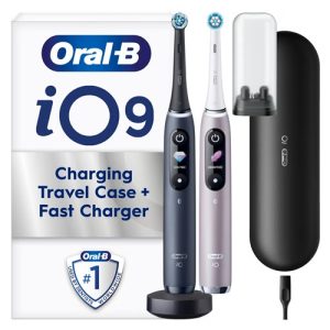 Oral-B iO9 Duo Pack of Two Electric Toothbrushes, Black Lava & Rose Quartz