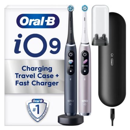 Oral-B iO9 Duo Pack of Two Electric Toothbrushes, Black Lava & Rose Quartz